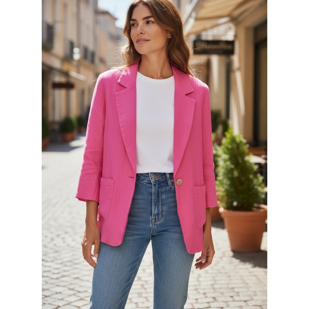MEO MELI Italian Linen Blazer Jacket‎ New Sz L Dopamine Maximalist Boho Vacation